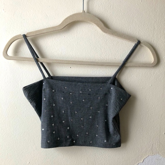 ribbed crop top tank with rhinestones ✨ - Picture 2 of 4
